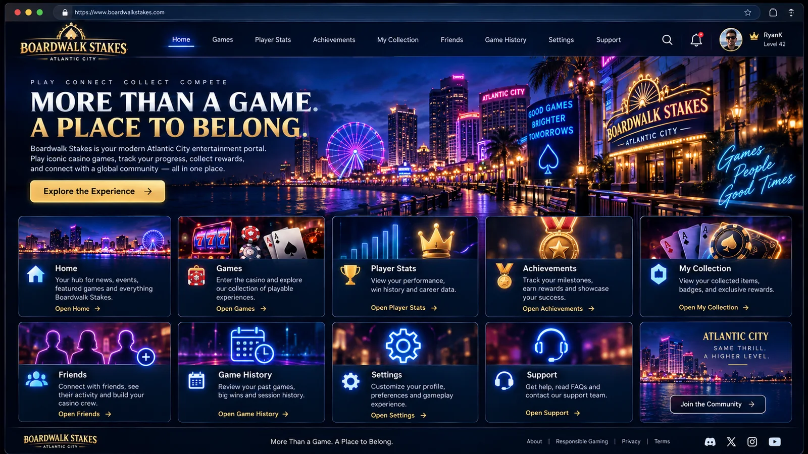 Boardwalk Stakes casino portal at night